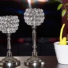 Vibhsa Round Crystal Aluminium Candle Holder Set of 2 - Image 2